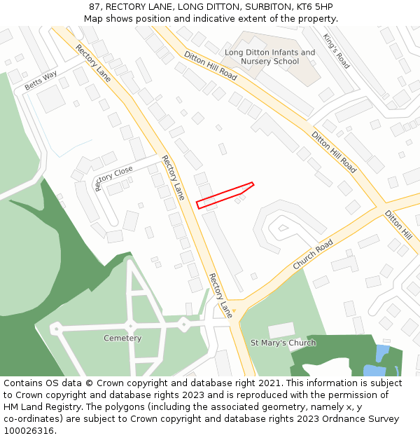 87, RECTORY LANE, LONG DITTON, SURBITON, KT6 5HP: Location map and indicative extent of plot