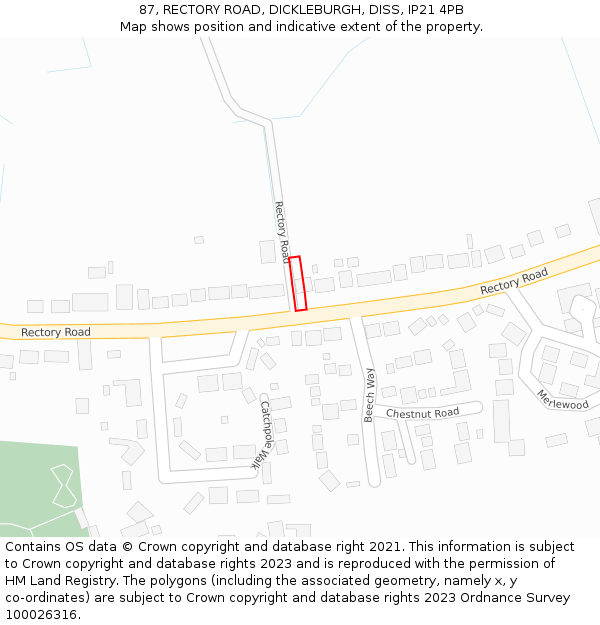 87, RECTORY ROAD, DICKLEBURGH, DISS, IP21 4PB: Location map and indicative extent of plot