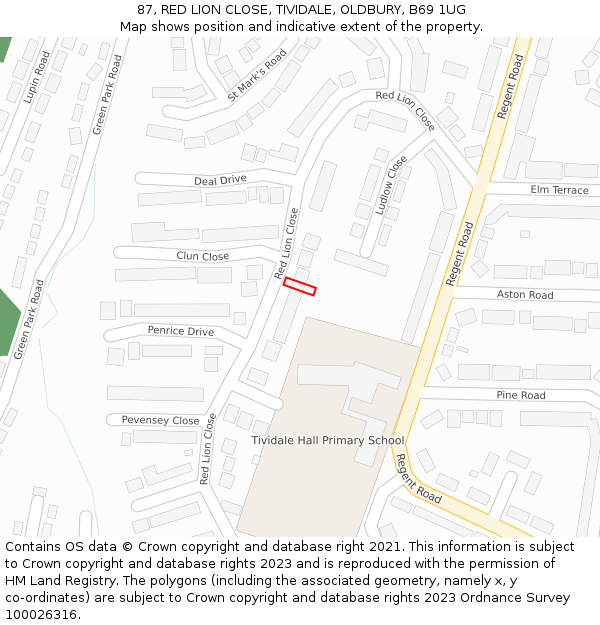 87, RED LION CLOSE, TIVIDALE, OLDBURY, B69 1UG: Location map and indicative extent of plot