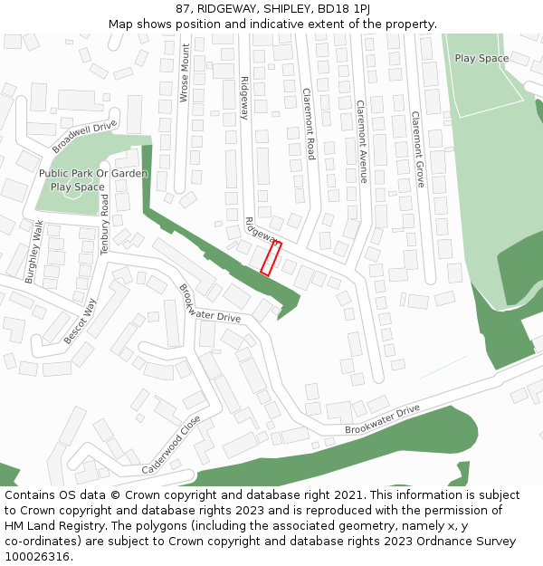 87, RIDGEWAY, SHIPLEY, BD18 1PJ: Location map and indicative extent of plot
