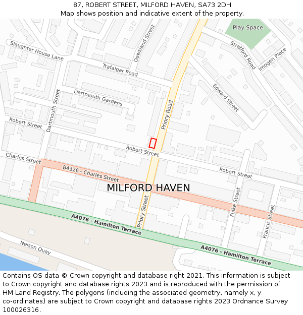 87, ROBERT STREET, MILFORD HAVEN, SA73 2DH: Location map and indicative extent of plot