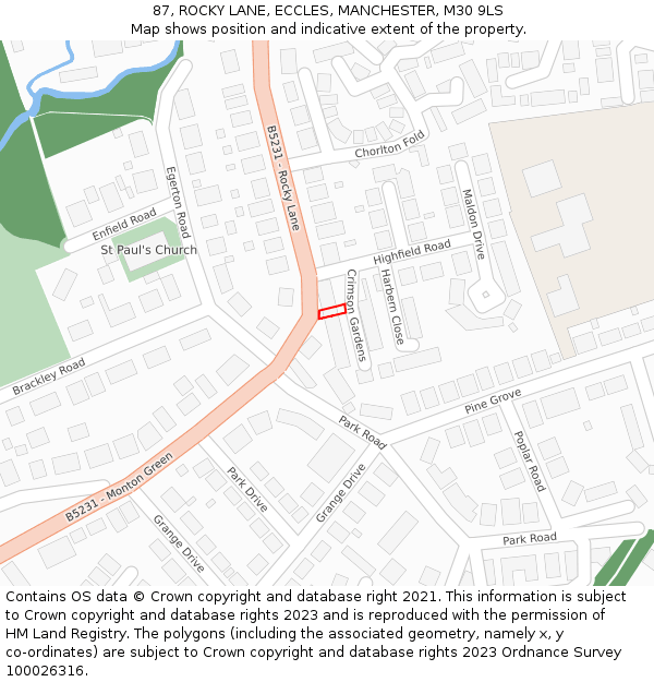 87, ROCKY LANE, ECCLES, MANCHESTER, M30 9LS: Location map and indicative extent of plot