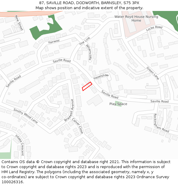 87, SAVILLE ROAD, DODWORTH, BARNSLEY, S75 3PX: Location map and indicative extent of plot