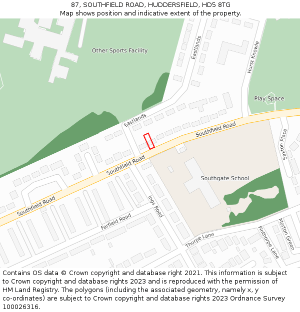 87, SOUTHFIELD ROAD, HUDDERSFIELD, HD5 8TG: Location map and indicative extent of plot