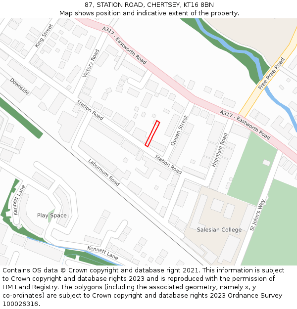 87, STATION ROAD, CHERTSEY, KT16 8BN: Location map and indicative extent of plot