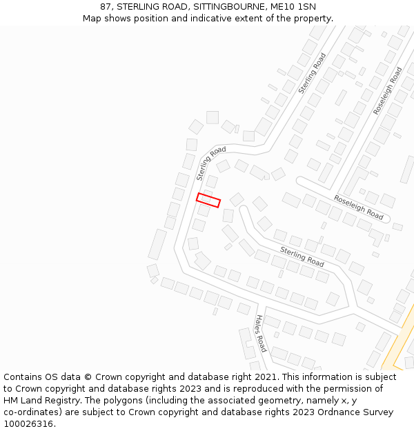 87, STERLING ROAD, SITTINGBOURNE, ME10 1SN: Location map and indicative extent of plot