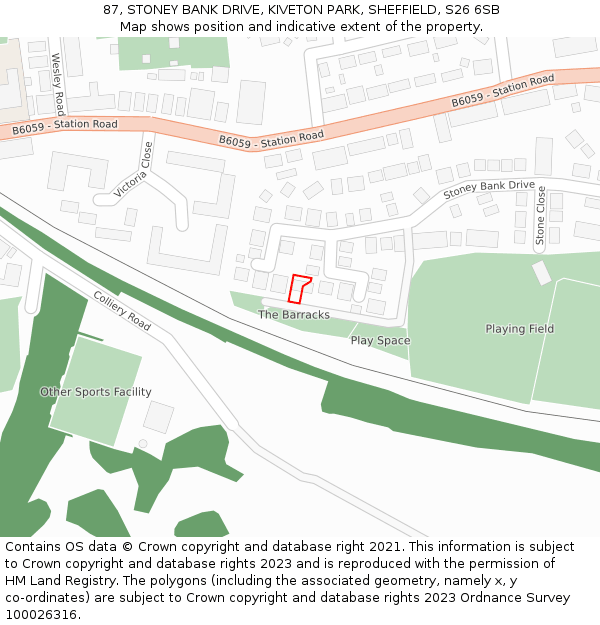 87, STONEY BANK DRIVE, KIVETON PARK, SHEFFIELD, S26 6SB: Location map and indicative extent of plot
