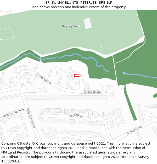 87, SUNNY BLUNTS, PETERLEE, SR8 1LP: Location map and indicative extent of plot