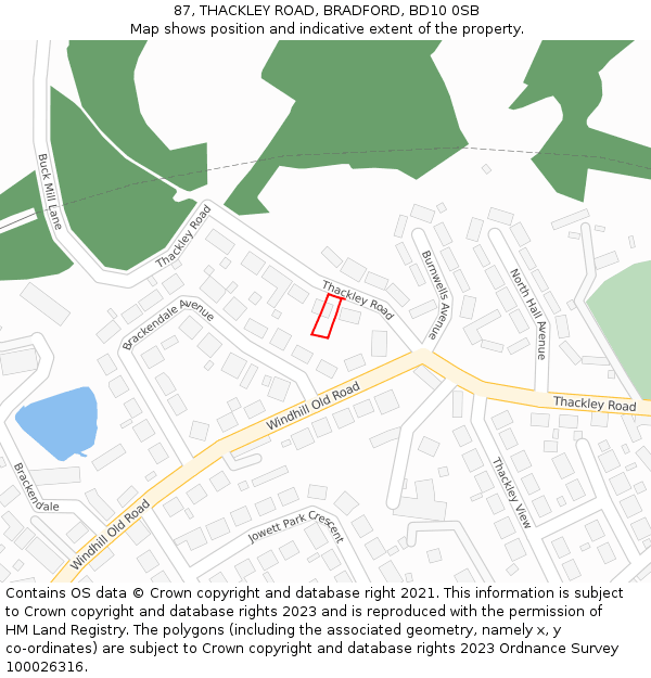 87, THACKLEY ROAD, BRADFORD, BD10 0SB: Location map and indicative extent of plot