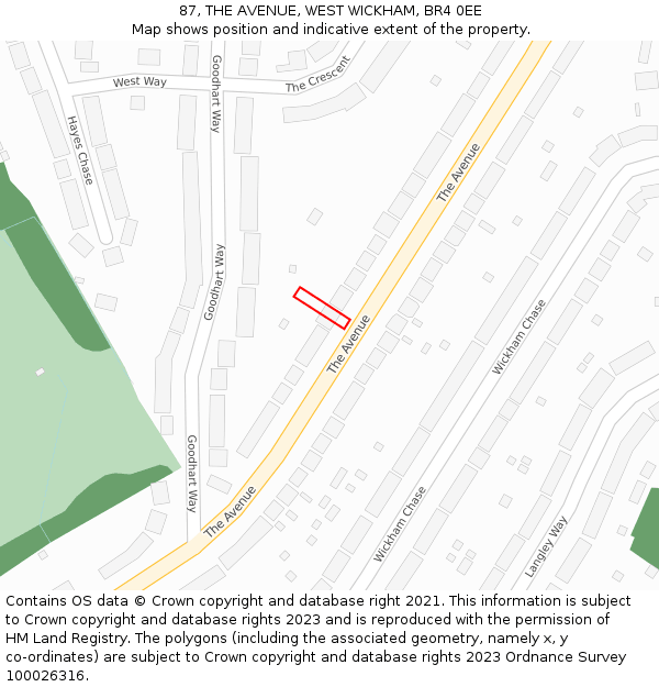 87, THE AVENUE, WEST WICKHAM, BR4 0EE: Location map and indicative extent of plot