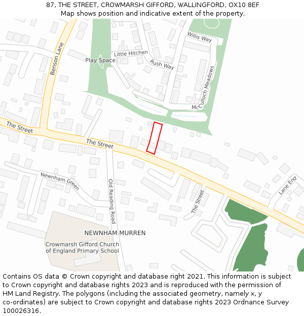 87, THE STREET, CROWMARSH GIFFORD, WALLINGFORD, OX10 8EF: Location map and indicative extent of plot