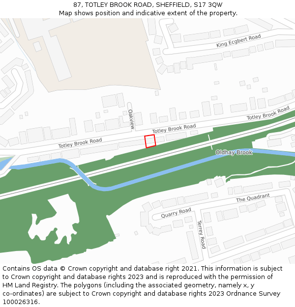 87, TOTLEY BROOK ROAD, SHEFFIELD, S17 3QW: Location map and indicative extent of plot