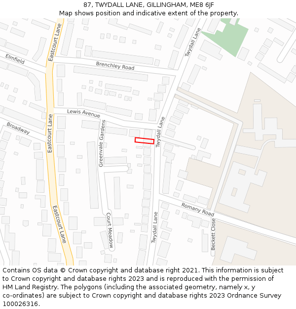 87, TWYDALL LANE, GILLINGHAM, ME8 6JF: Location map and indicative extent of plot
