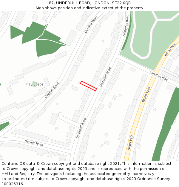 87, UNDERHILL ROAD, LONDON, SE22 0QR: Location map and indicative extent of plot