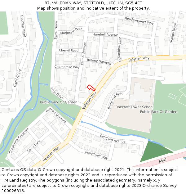 87, VALERIAN WAY, STOTFOLD, HITCHIN, SG5 4ET: Location map and indicative extent of plot