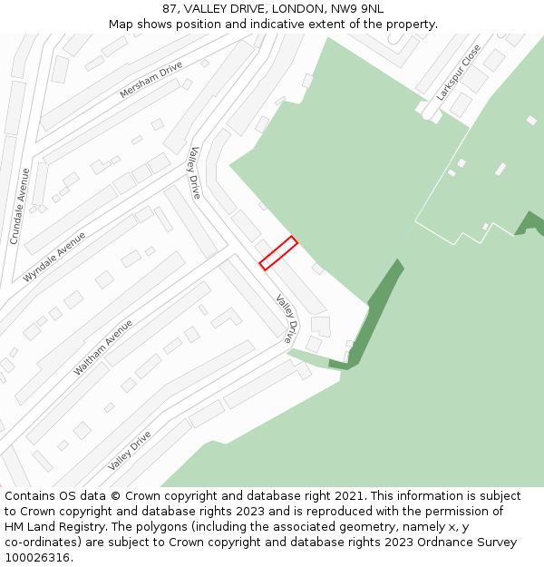 87, VALLEY DRIVE, LONDON, NW9 9NL: Location map and indicative extent of plot