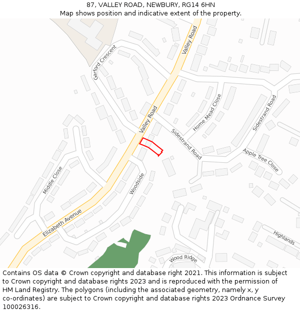 87, VALLEY ROAD, NEWBURY, RG14 6HN: Location map and indicative extent of plot