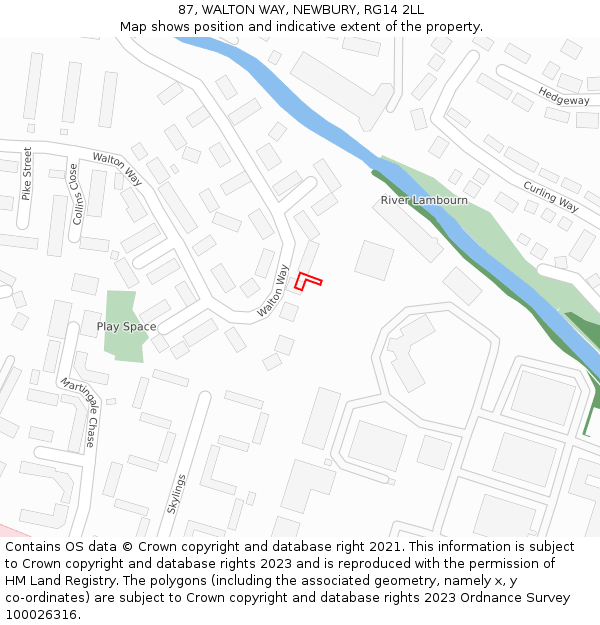 87, WALTON WAY, NEWBURY, RG14 2LL: Location map and indicative extent of plot