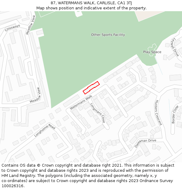 87, WATERMANS WALK, CARLISLE, CA1 3TJ: Location map and indicative extent of plot