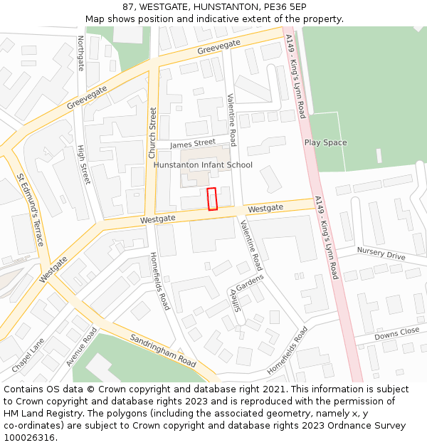 87, WESTGATE, HUNSTANTON, PE36 5EP: Location map and indicative extent of plot