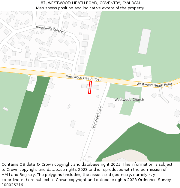 87, WESTWOOD HEATH ROAD, COVENTRY, CV4 8GN: Location map and indicative extent of plot