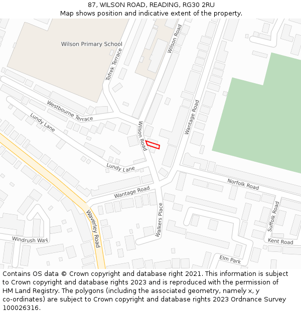87, WILSON ROAD, READING, RG30 2RU: Location map and indicative extent of plot