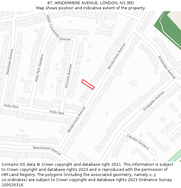 87, WINDERMERE AVENUE, LONDON, N3 3RD: Location map and indicative extent of plot