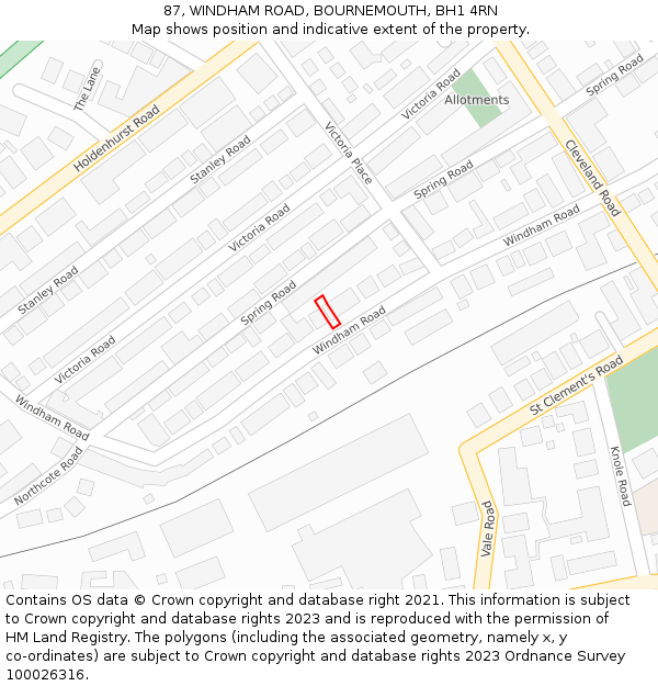87, WINDHAM ROAD, BOURNEMOUTH, BH1 4RN: Location map and indicative extent of plot