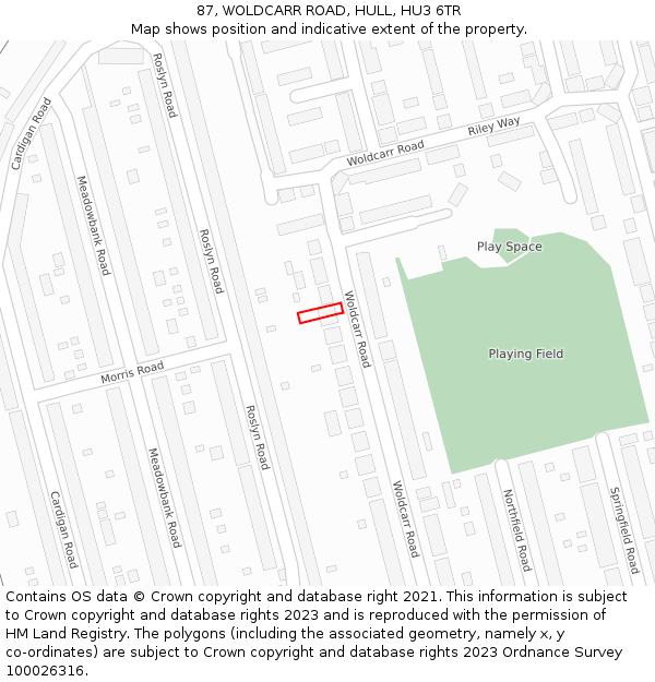 87, WOLDCARR ROAD, HULL, HU3 6TR: Location map and indicative extent of plot