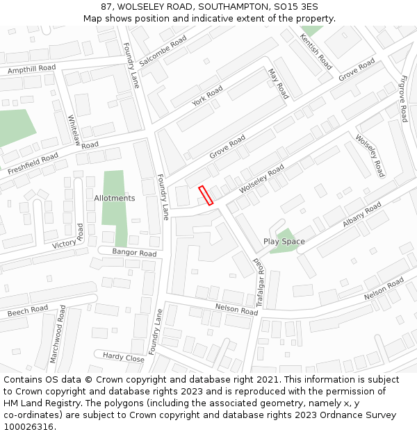 87, WOLSELEY ROAD, SOUTHAMPTON, SO15 3ES: Location map and indicative extent of plot
