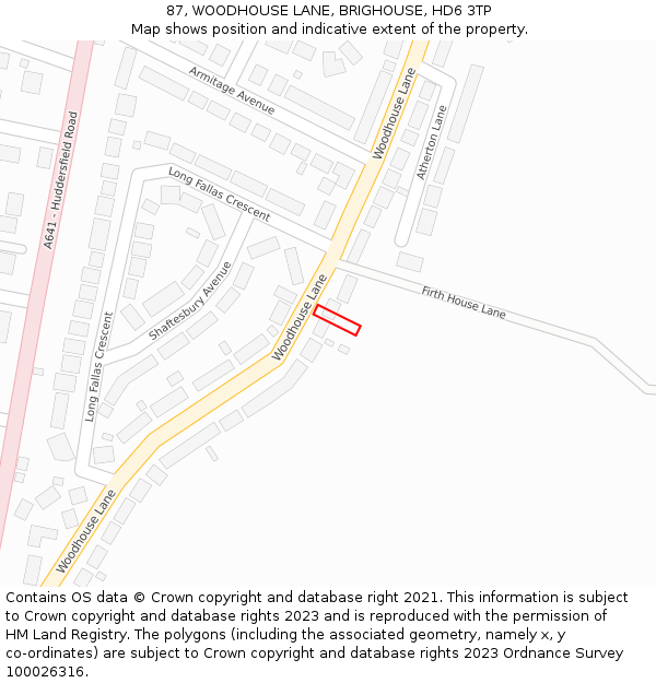 87, WOODHOUSE LANE, BRIGHOUSE, HD6 3TP: Location map and indicative extent of plot