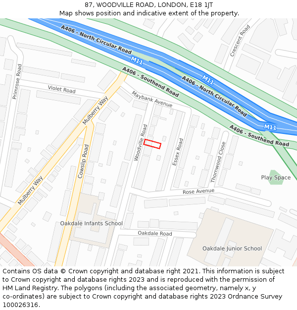 87, WOODVILLE ROAD, LONDON, E18 1JT: Location map and indicative extent of plot