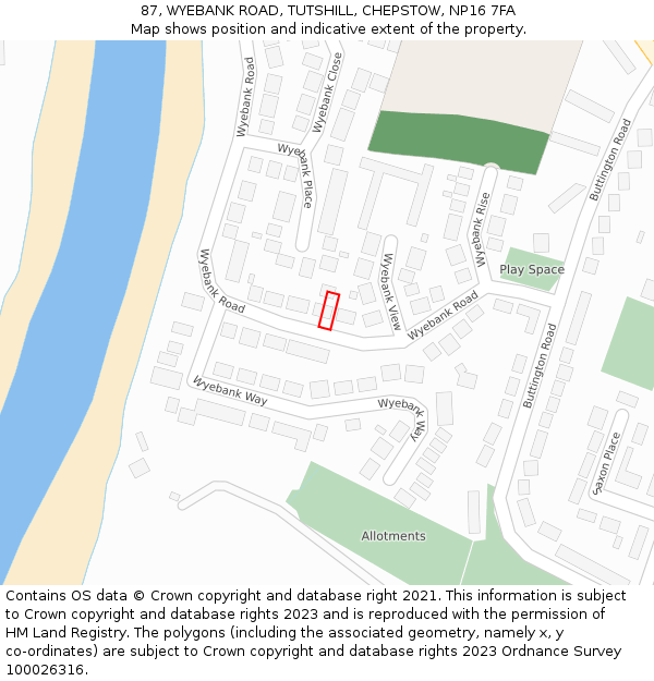 87, WYEBANK ROAD, TUTSHILL, CHEPSTOW, NP16 7FA: Location map and indicative extent of plot