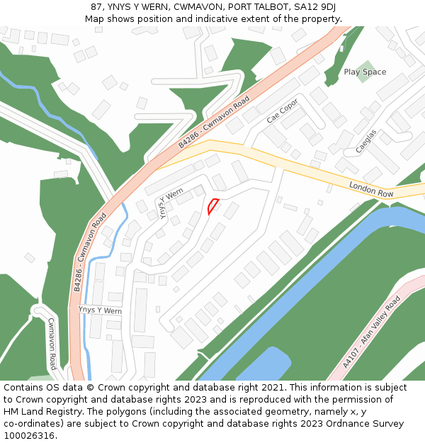 87, YNYS Y WERN, CWMAVON, PORT TALBOT, SA12 9DJ: Location map and indicative extent of plot