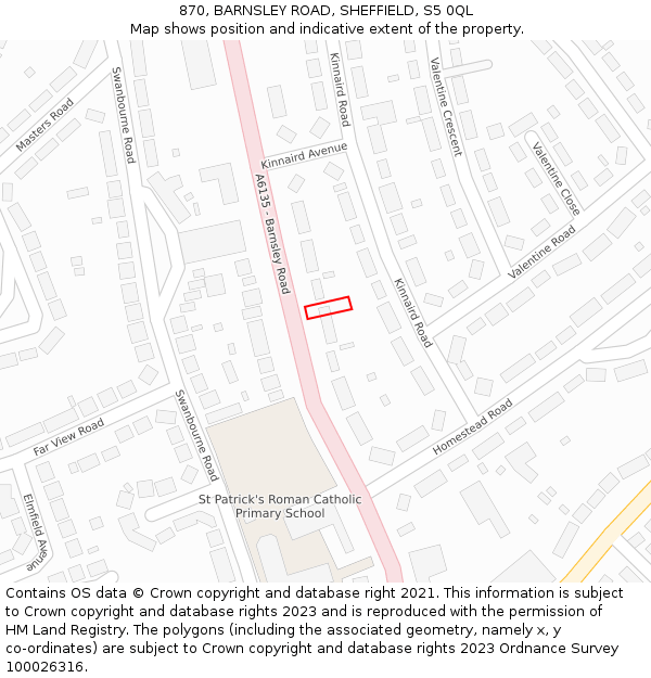 870, BARNSLEY ROAD, SHEFFIELD, S5 0QL: Location map and indicative extent of plot