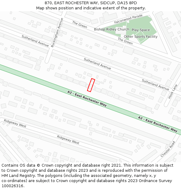 870, EAST ROCHESTER WAY, SIDCUP, DA15 8PD: Location map and indicative extent of plot