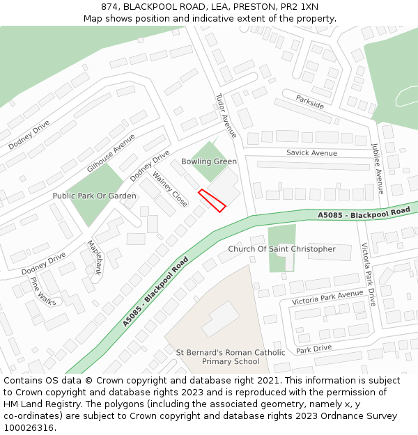 874, BLACKPOOL ROAD, LEA, PRESTON, PR2 1XN: Location map and indicative extent of plot
