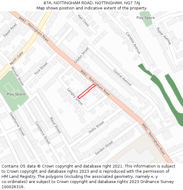 87A, NOTTINGHAM ROAD, NOTTINGHAM, NG7 7AJ: Location map and indicative extent of plot