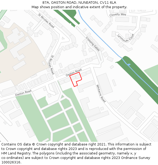 87A, OASTON ROAD, NUNEATON, CV11 6LA: Location map and indicative extent of plot