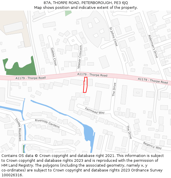 87A, THORPE ROAD, PETERBOROUGH, PE3 6JQ: Location map and indicative extent of plot
