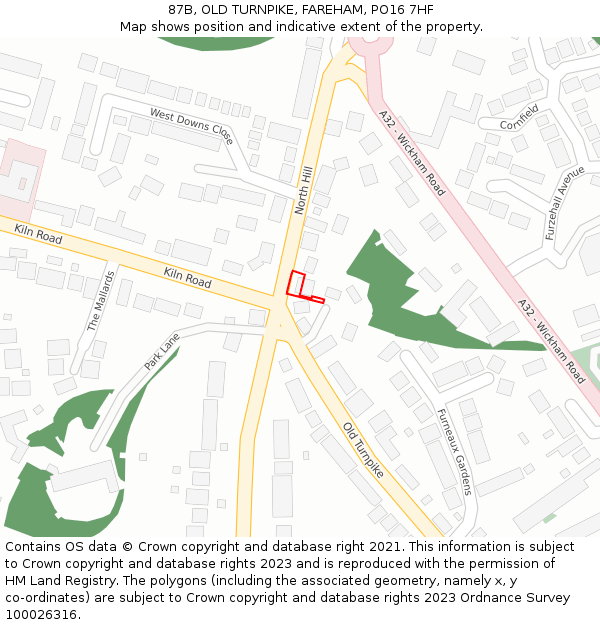 87B, OLD TURNPIKE, FAREHAM, PO16 7HF: Location map and indicative extent of plot