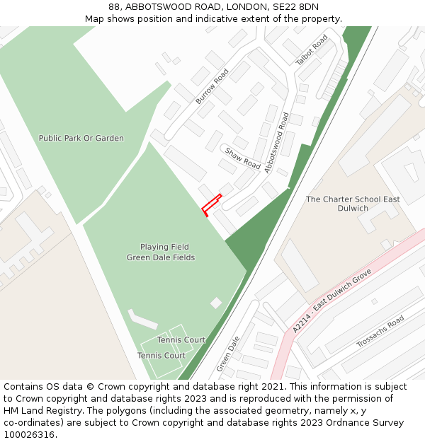 88, ABBOTSWOOD ROAD, LONDON, SE22 8DN: Location map and indicative extent of plot