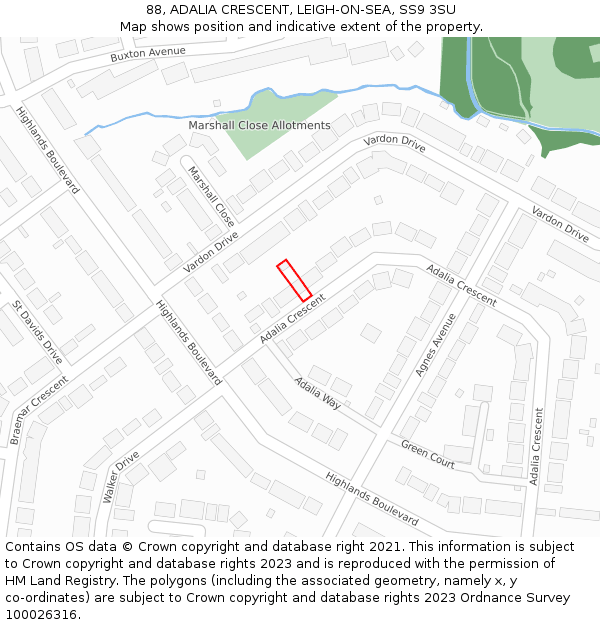 88, ADALIA CRESCENT, LEIGH-ON-SEA, SS9 3SU: Location map and indicative extent of plot