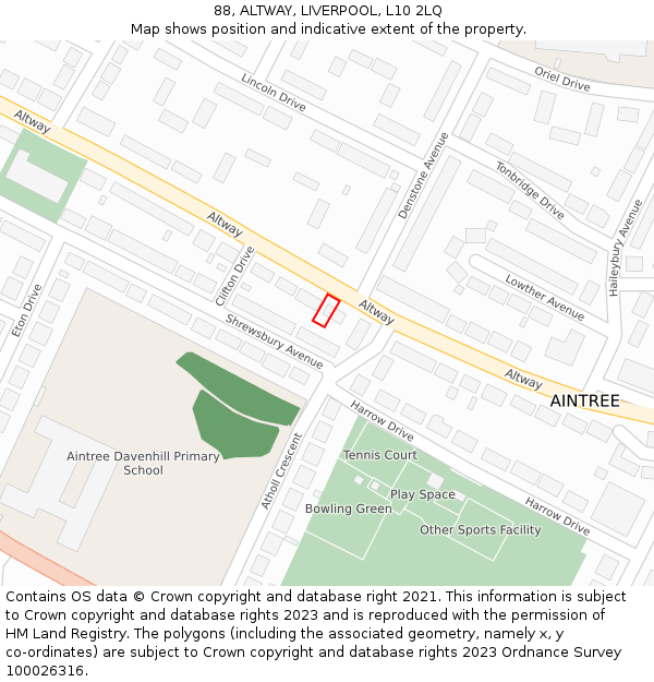 88, ALTWAY, LIVERPOOL, L10 2LQ: Location map and indicative extent of plot