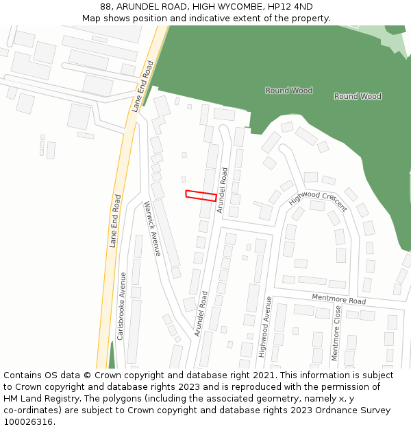 88, ARUNDEL ROAD, HIGH WYCOMBE, HP12 4ND: Location map and indicative extent of plot