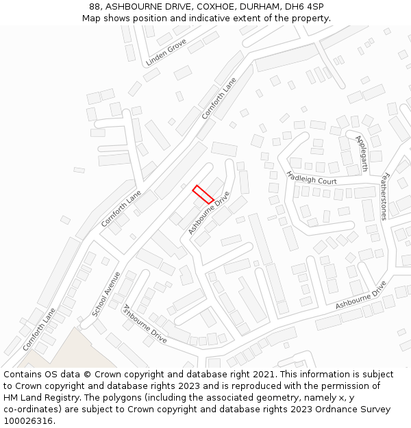 88, ASHBOURNE DRIVE, COXHOE, DURHAM, DH6 4SP: Location map and indicative extent of plot