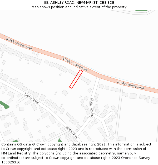 88, ASHLEY ROAD, NEWMARKET, CB8 8DB: Location map and indicative extent of plot