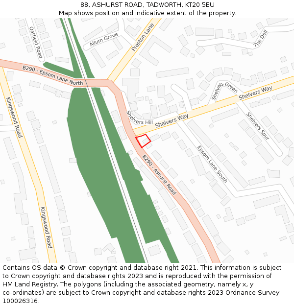 88, ASHURST ROAD, TADWORTH, KT20 5EU: Location map and indicative extent of plot