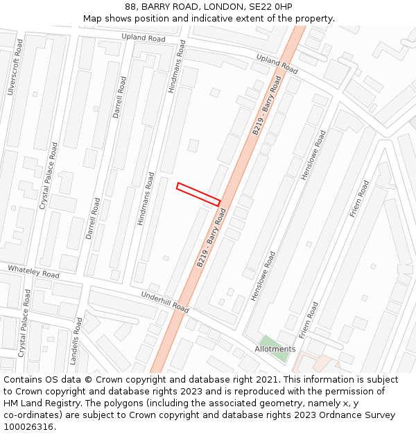 88, BARRY ROAD, LONDON, SE22 0HP: Location map and indicative extent of plot