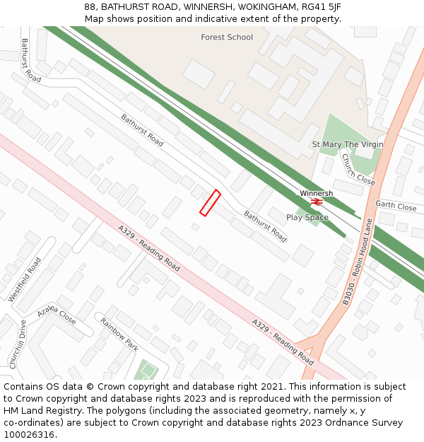 88, BATHURST ROAD, WINNERSH, WOKINGHAM, RG41 5JF: Location map and indicative extent of plot